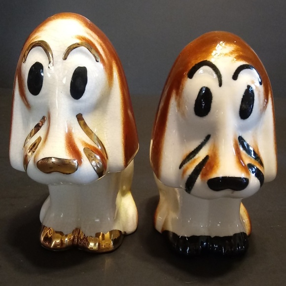 Vintage Japan MCM Porcelain Bassett Hound Dog Figurine Statue Set of 2 50s 60s - Picture 11 of 11